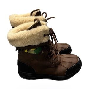 5 UGG Kids Butte II Back Country Brown Leather Camo Boots Shearling Winter Shoes